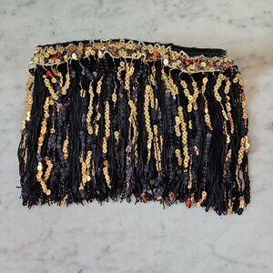 Weissman gold and black fringe skirt (SC)